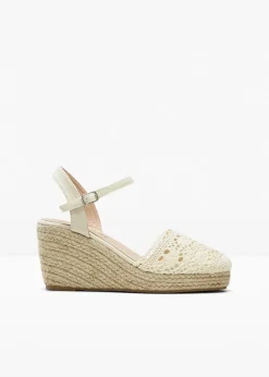 bonprix Pumps|Keilpumps in Häkel-Optik beige