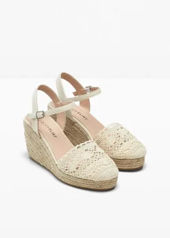 bonprix Pumps|Keilpumps in Häkel-Optik beige