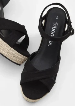 bonprix Sommerschuhe|Keilsandaletten in Bast-Optik schwarz