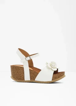 bonprix Sommerschuhe|Keilsandaletten mit Blüten weiß