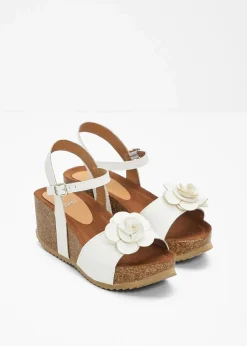 bonprix Sommerschuhe|Keilsandaletten mit Blüten weiß