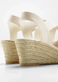 bonprix Schuhe & Accessoires In Spezialgrößen·Schuhe In Übergröße|Schuhe & Accessoires In Spezialgrößen·Elastischer Schaft|Keilsandaletten mit elastischen Riemen weiß