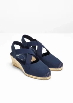 bonprix Strandmode|Sommerschuhe|Keilsandaletten mit elastischen Riemen dunkelblau