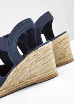 bonprix Strandmode|Sommerschuhe|Keilsandaletten mit elastischen Riemen dunkelblau