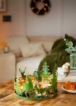 bonprix Kerzenhalter|Wohnaccessoires|Kerzenhalter mit 4 Kerzengläsern antik dunkelgrün