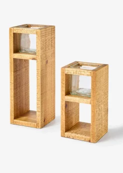 bonprix Kerzenhalter|Wohnaccessoires|Kerzenständer mit Glaseinsatz (2-tlg. Set) natur
