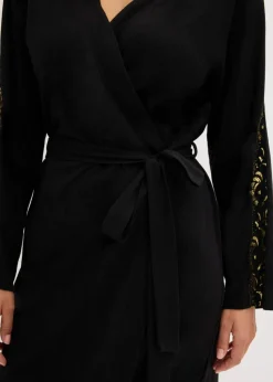 bonprix Wäsche·Bademäntel|Bademäntel|Kimono Morgenmantel mit zarter Glitzerspitze schwarz