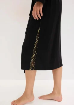 bonprix Wäsche·Bademäntel|Bademäntel|Kimono Morgenmantel mit zarter Glitzerspitze schwarz