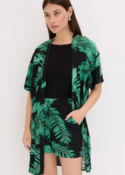 bonprix Zweiteiler & Sets|Blusen & Tuniken|Kimono-Bluse aus fließender Viskose schwarz floral