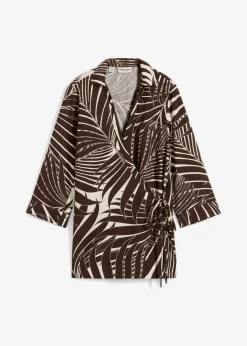 bonprix Bekleidung·Jacken & Mäntel|Blusen & Tuniken|Kimono-Bluse in Leinenoptik natur/dunkelbraun bedruckt