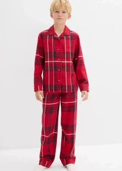 bonprix Jungen·Nachtwäsche|Mädchen·Nachtwäsche|Kinder Flanell Pyjama aus weicher Baumwolle dunkelrot kariert