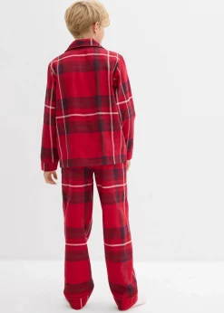 bonprix Jungen·Nachtwäsche|Mädchen·Nachtwäsche|Kinder Flanell Pyjama aus weicher Baumwolle dunkelrot kariert