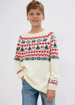 bonprix Jungen 9-16 Jahre·Sweat & Strick|Jungen 2-8 Jahre·Sweat & Strick|Kinder Norweger-Pullover cremeweiß norwegermuster