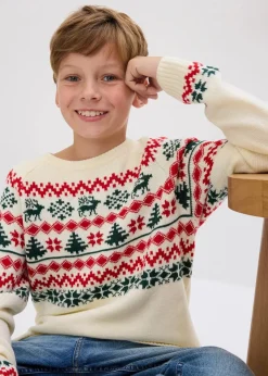 bonprix Jungen 9-16 Jahre·Sweat & Strick|Jungen 2-8 Jahre·Sweat & Strick|Kinder Norweger-Pullover cremeweiß norwegermuster