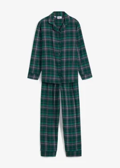 bonprix Jungen·Nachtwäsche|Mädchen·Nachtwäsche|Kinder Pyjama aus gewebten Flanell (2-tlg. Set) waldgrün kariert