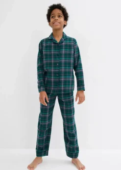 bonprix Jungen·Nachtwäsche|Mädchen·Nachtwäsche|Kinder Pyjama aus gewebten Flanell (2-tlg. Set) waldgrün kariert