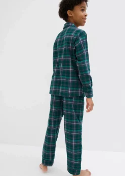 bonprix Jungen·Nachtwäsche|Mädchen·Nachtwäsche|Kinder Pyjama aus gewebten Flanell (2-tlg. Set) waldgrün kariert