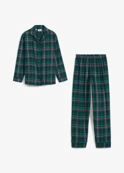 bonprix Jungen·Nachtwäsche|Mädchen·Nachtwäsche|Kinder Pyjama aus gewebten Flanell (2-tlg. Set) waldgrün kariert