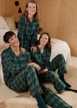 bonprix Jungen·Nachtwäsche|Mädchen·Nachtwäsche|Kinder Pyjama aus gewebten Flanell (2-tlg. Set) waldgrün kariert