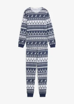 bonprix Jungen·Nachtwäsche|Mädchen·Nachtwäsche|Kinder Pyjama aus reiner Bio-Baumwolle (2-tlg. Set) tiefblau/weiß bedruckt