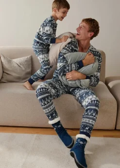 bonprix Jungen·Nachtwäsche|Mädchen·Nachtwäsche|Kinder Pyjama aus reiner Bio-Baumwolle (2-tlg. Set) tiefblau/weiß bedruckt