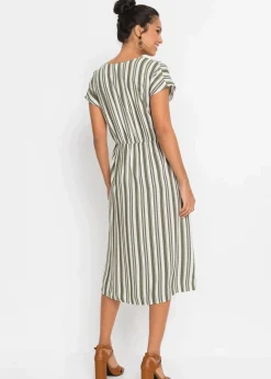 bonprix Bekleidung·Pullover & Strickjacken|Kleider|Kleid oliv/weiß gestreift