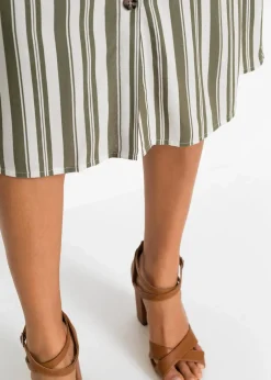 bonprix Bekleidung·Pullover & Strickjacken|Kleider|Kleid oliv/weiß gestreift