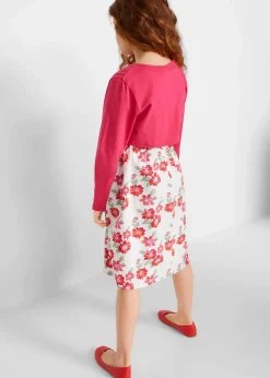 bonprix Mädchen 9-16 Jahre·Kleider & Jumpsuits|Kleid + Gürtel + Bolero (3-tlg. Set) weiß/dunkelpink geblümt