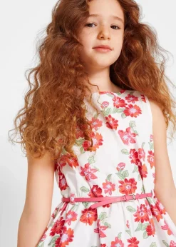 bonprix Mädchen 9-16 Jahre·Kleider & Jumpsuits|Kleid + Gürtel + Bolero (3-tlg. Set) weiß/dunkelpink geblümt