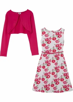 bonprix Mädchen 9-16 Jahre·Kleider & Jumpsuits|Kleid + Gürtel + Bolero (3-tlg. Set) weiß/dunkelpink geblümt
