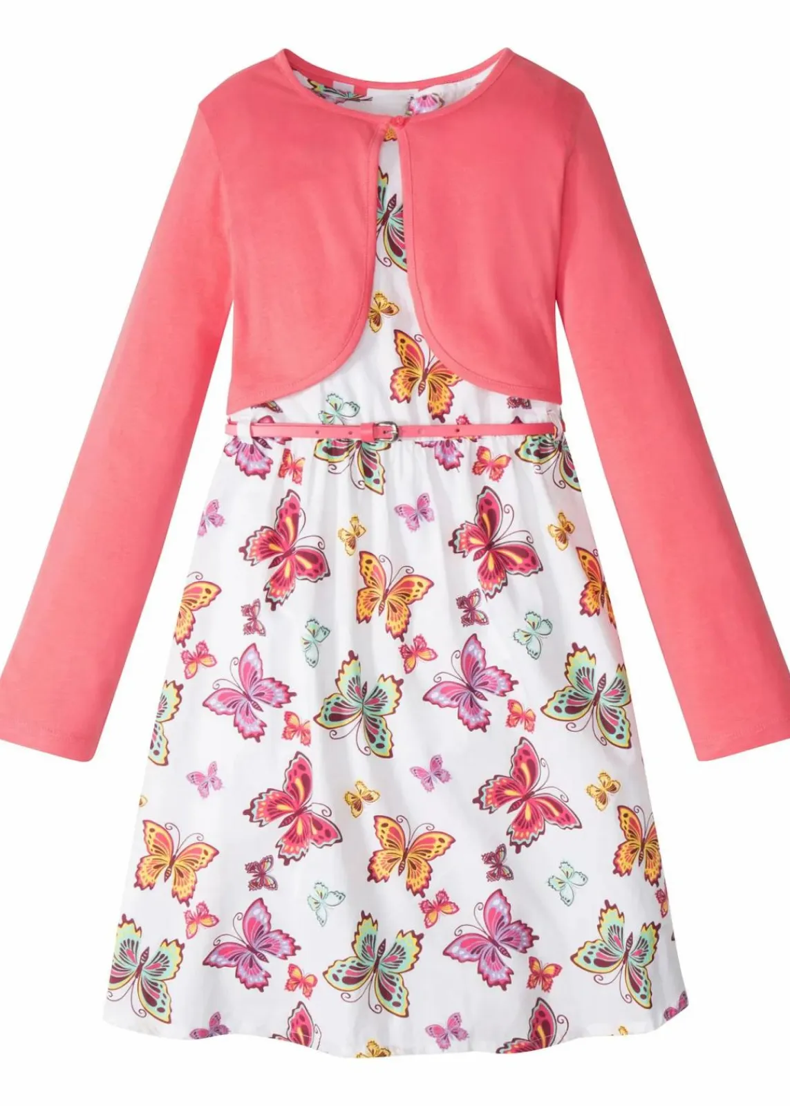 bonprix Mädchen 9-16 Jahre·Kleider & Jumpsuits|Kleid + Gürtel + Bolero (3-tlg. Set) weiß/hellpink