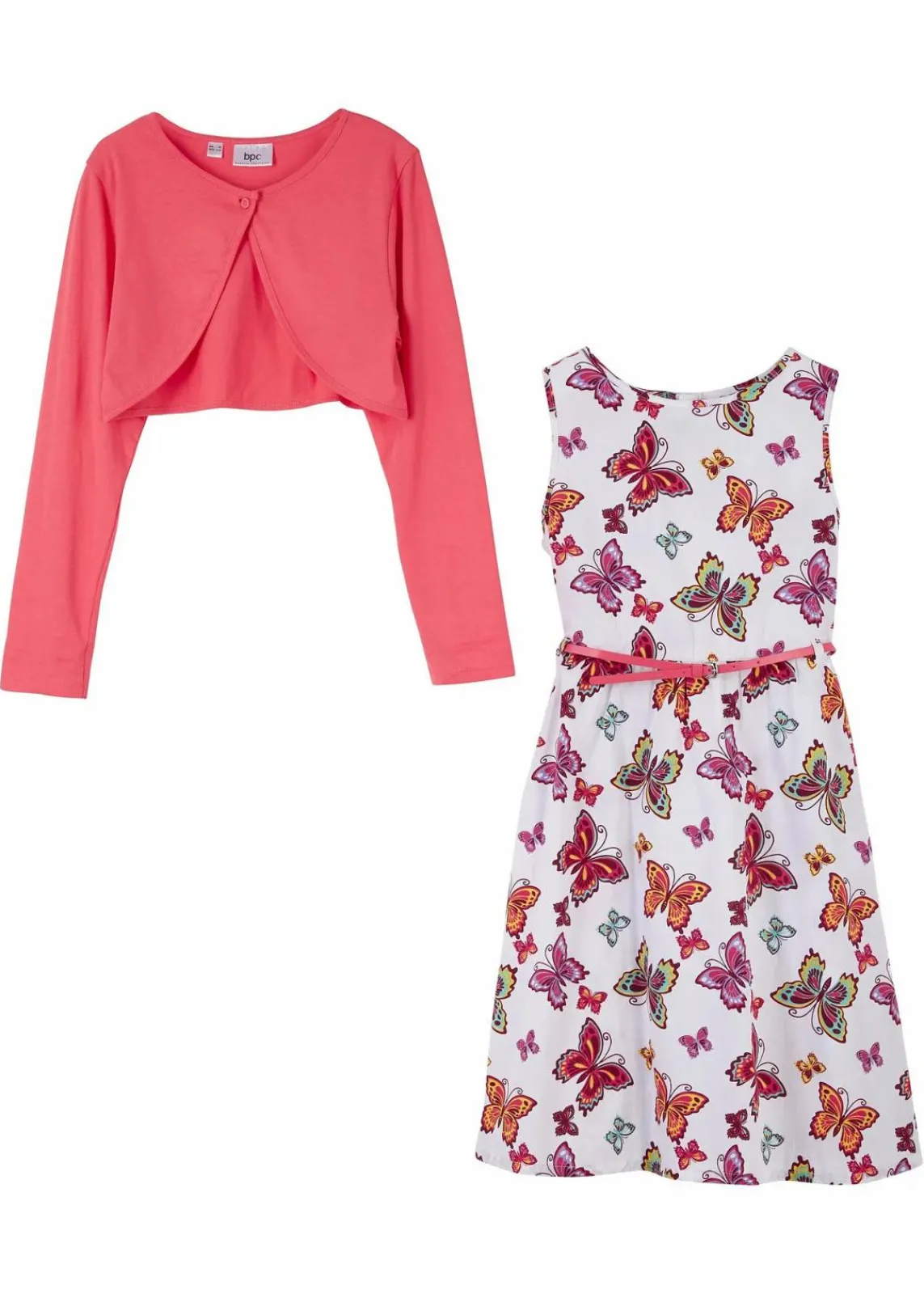 bonprix Mädchen 9-16 Jahre·Kleider & Jumpsuits|Kleid + Gürtel + Bolero (3-tlg. Set) weiß/hellpink
