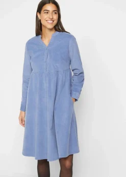 bonprix Bekleidung·Pullover & Strickjacken|Kleider|Kleid aus Baumwollcord mattblau