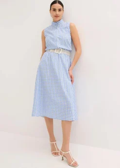 bonprix Bekleidung·Pullover & Strickjacken|Kleider|Kleid aus Baumwoll-Popeline mittelblau/wollweiß kariert