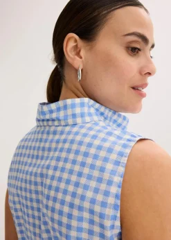 bonprix Bekleidung·Pullover & Strickjacken|Kleider|Kleid aus Baumwoll-Popeline mittelblau/wollweiß kariert