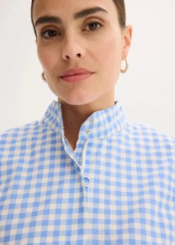 bonprix Bekleidung·Pullover & Strickjacken|Kleider|Kleid aus Baumwoll-Popeline mittelblau/wollweiß kariert