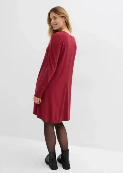 bonprix Bekleidung·Pullover & Strickjacken|Kleider|Kleid aus fließendem Viskose-Mix pflaumenrot