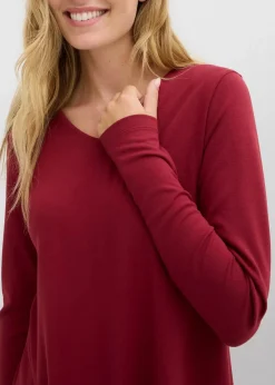 bonprix Bekleidung·Pullover & Strickjacken|Kleider|Kleid aus fließendem Viskose-Mix pflaumenrot