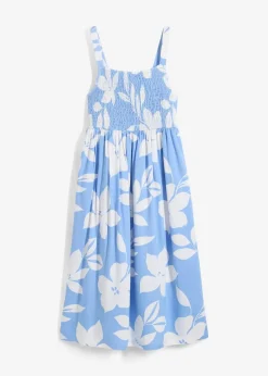 bonprix Mädchen 9-16 Jahre·Kleider & Jumpsuits|Kleid aus fließender Viskose mittelblau/weiß floral
