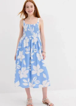 bonprix Mädchen 9-16 Jahre·Kleider & Jumpsuits|Kleid aus fließender Viskose mittelblau/weiß floral