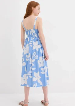 bonprix Mädchen 9-16 Jahre·Kleider & Jumpsuits|Kleid aus fließender Viskose mittelblau/weiß floral