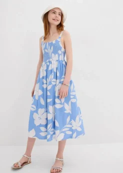 bonprix Mädchen 9-16 Jahre·Kleider & Jumpsuits|Kleid aus fließender Viskose mittelblau/weiß floral