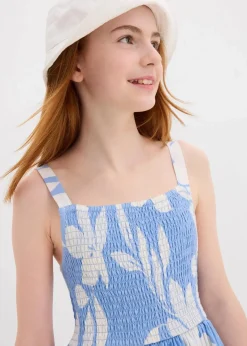 bonprix Mädchen 9-16 Jahre·Kleider & Jumpsuits|Kleid aus fließender Viskose mittelblau/weiß floral