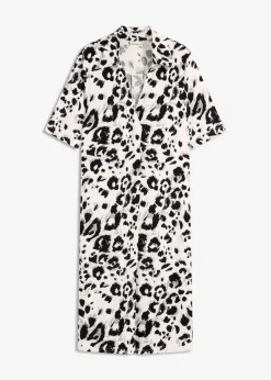 bonprix Bekleidung·Pullover & Strickjacken|Kleider|Kleid aus fließender Viskose weiß/schwarz/taupe/beige leo bedruckt