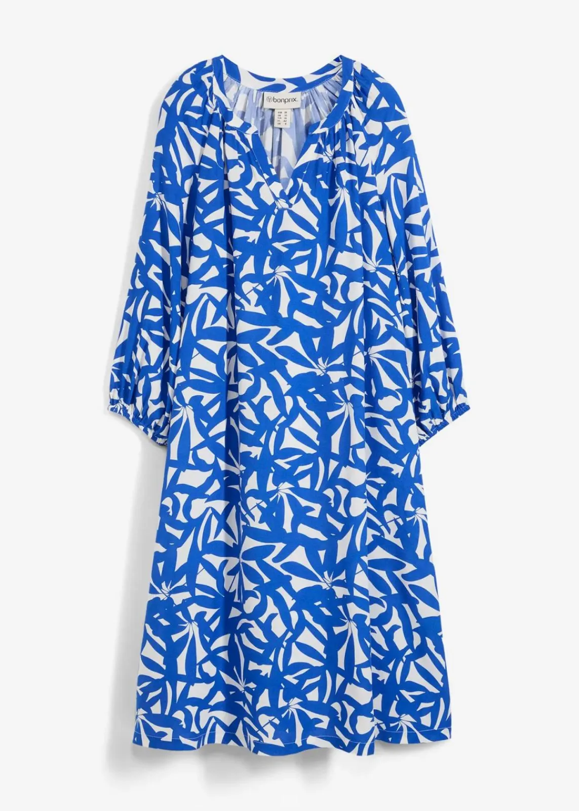 bonprix Kleider|Bekleidung·Pullover & Strickjacken|Kleid aus fließender Viskose arktikblau bedruckt
