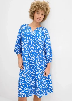 bonprix Kleider|Bekleidung·Pullover & Strickjacken|Kleid aus fließender Viskose arktikblau bedruckt
