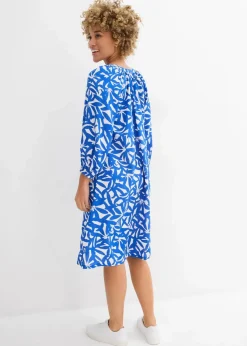 bonprix Kleider|Bekleidung·Pullover & Strickjacken|Kleid aus fließender Viskose arktikblau bedruckt