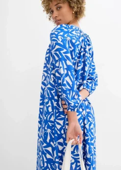 bonprix Kleider|Bekleidung·Pullover & Strickjacken|Kleid aus fließender Viskose arktikblau bedruckt