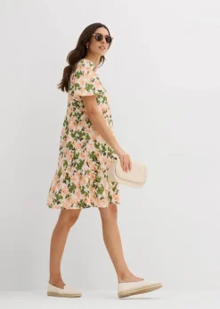 bonprix Bekleidung·Pullover & Strickjacken|Kleider|Kleid aus Musselin weiß/hellgrün/melba/helllachs/mattpistazie/moosgrün floral