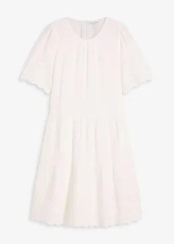 bonprix Bekleidung·Pullover & Strickjacken|Kleider|Kleid aus Musselin mit Lochstickerei wollweiß